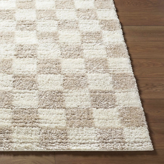 Belita Beige Luxe Shag Area Rug, plush beige with tonal stripes, Boutique Rugs on Tampa Home & Garden Store