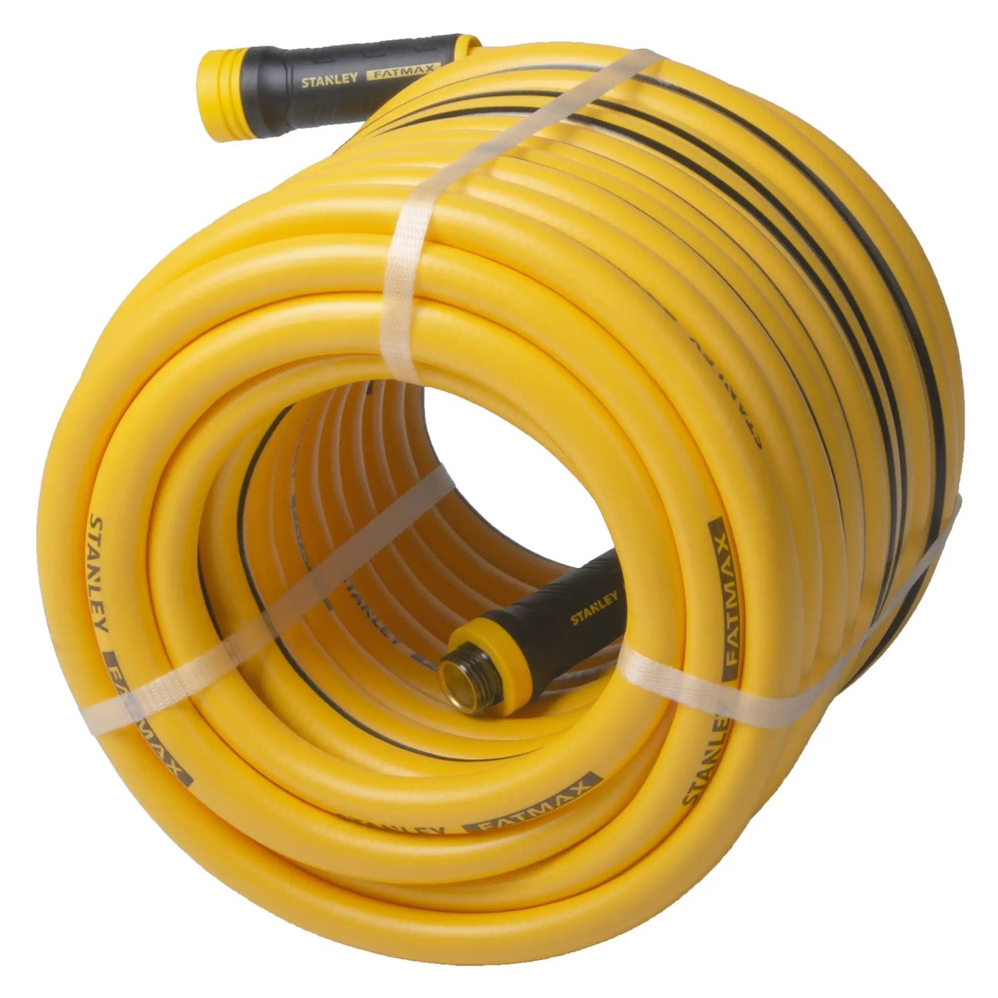 Fatmax 100 ft Water Hose garden hose with yellow exterior and Stanley Fatmax nozzle on Tampa Home & Garden Store