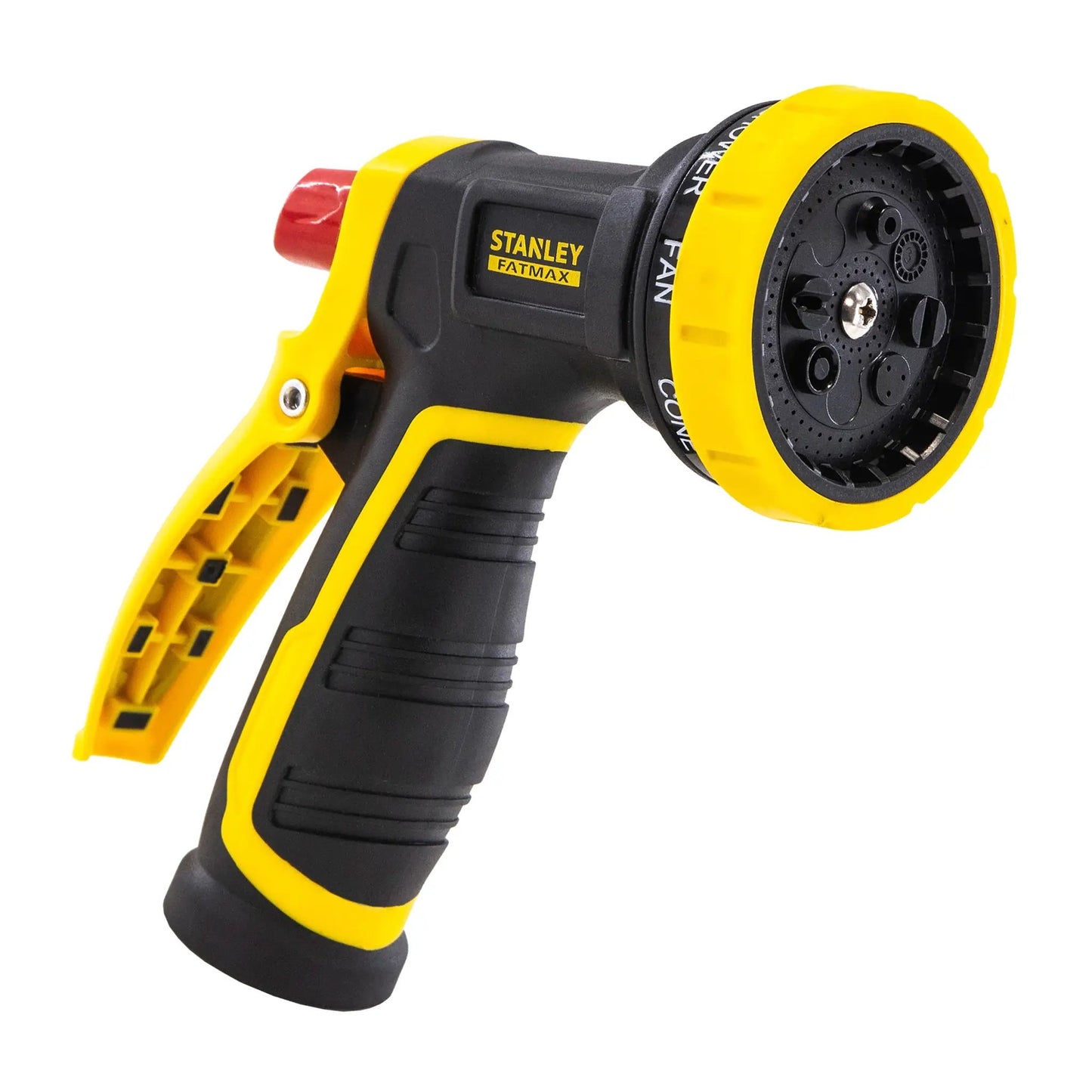 Stanley FatMax heavy-duty eight-pattern spray nozzle with yellow ring and black grip on Tampa Home & Garden Store