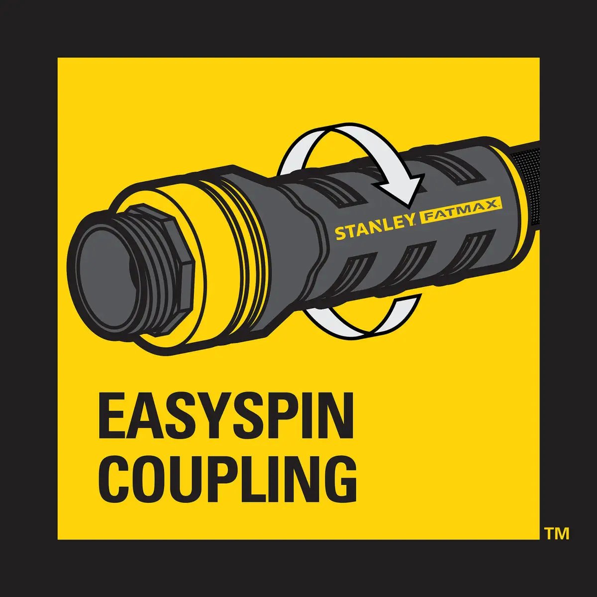 Stanley FatMax garden hose easy spin swivel coupling illustration on yellow background on Tampa Home & Garden Store