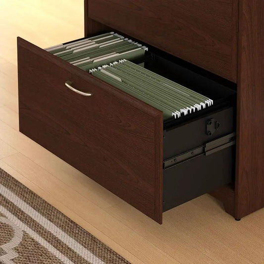 2-Drawer Lateral File Cabinet cherry wood with green hanging folders, HomePacific on Tampa Home & Garden Store
