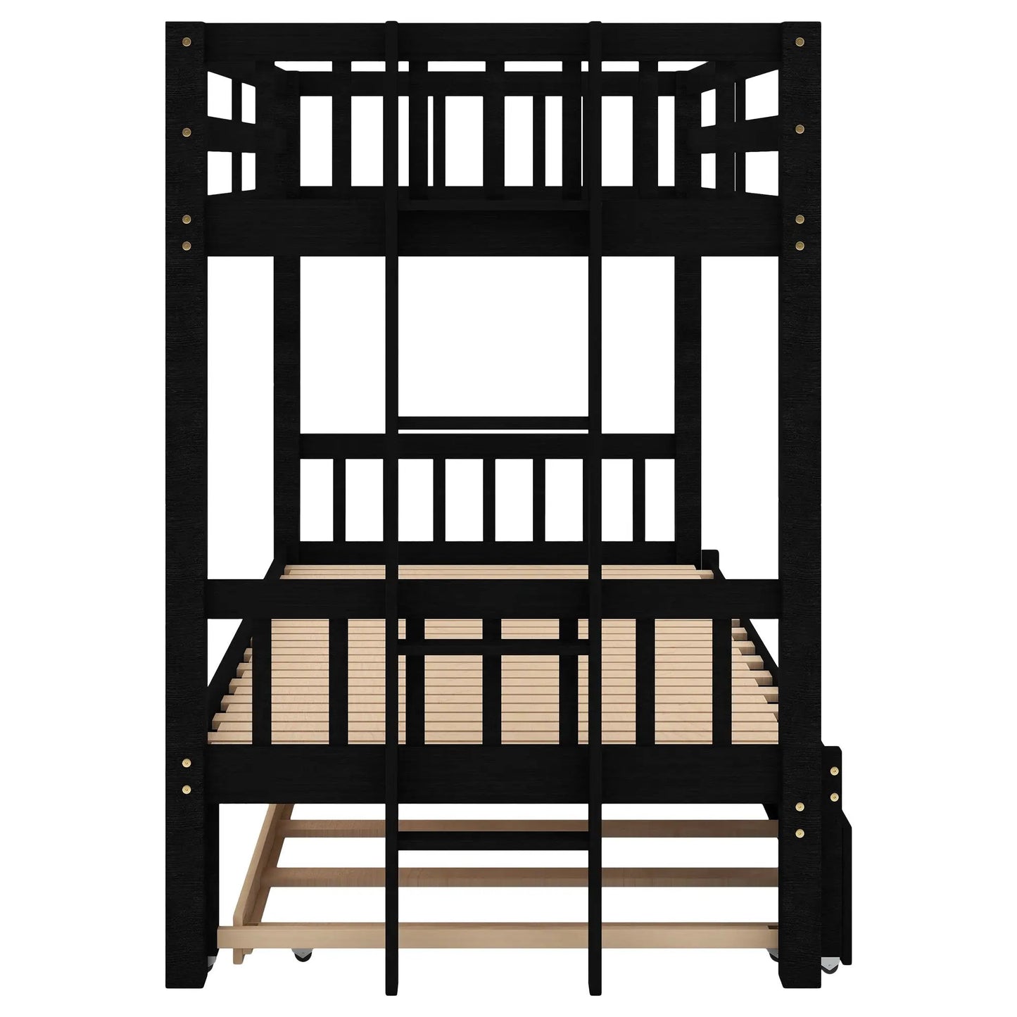 Twin Over Bunk Bed Espresso with pull-out trundle and natural wood slat base on Tampa Home & Garden Store