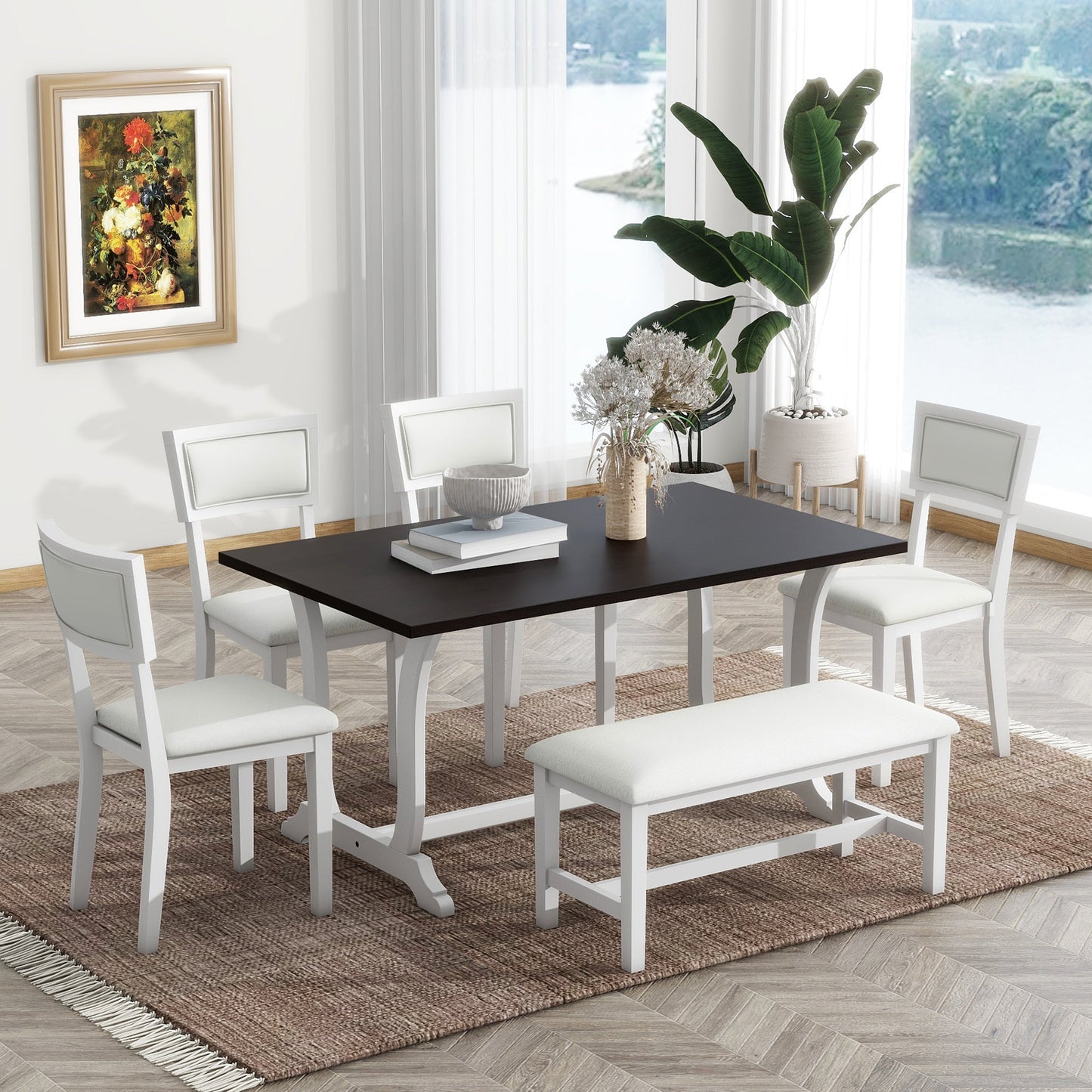 Topmax Farmhouse 6 Piece Trestle Table Set