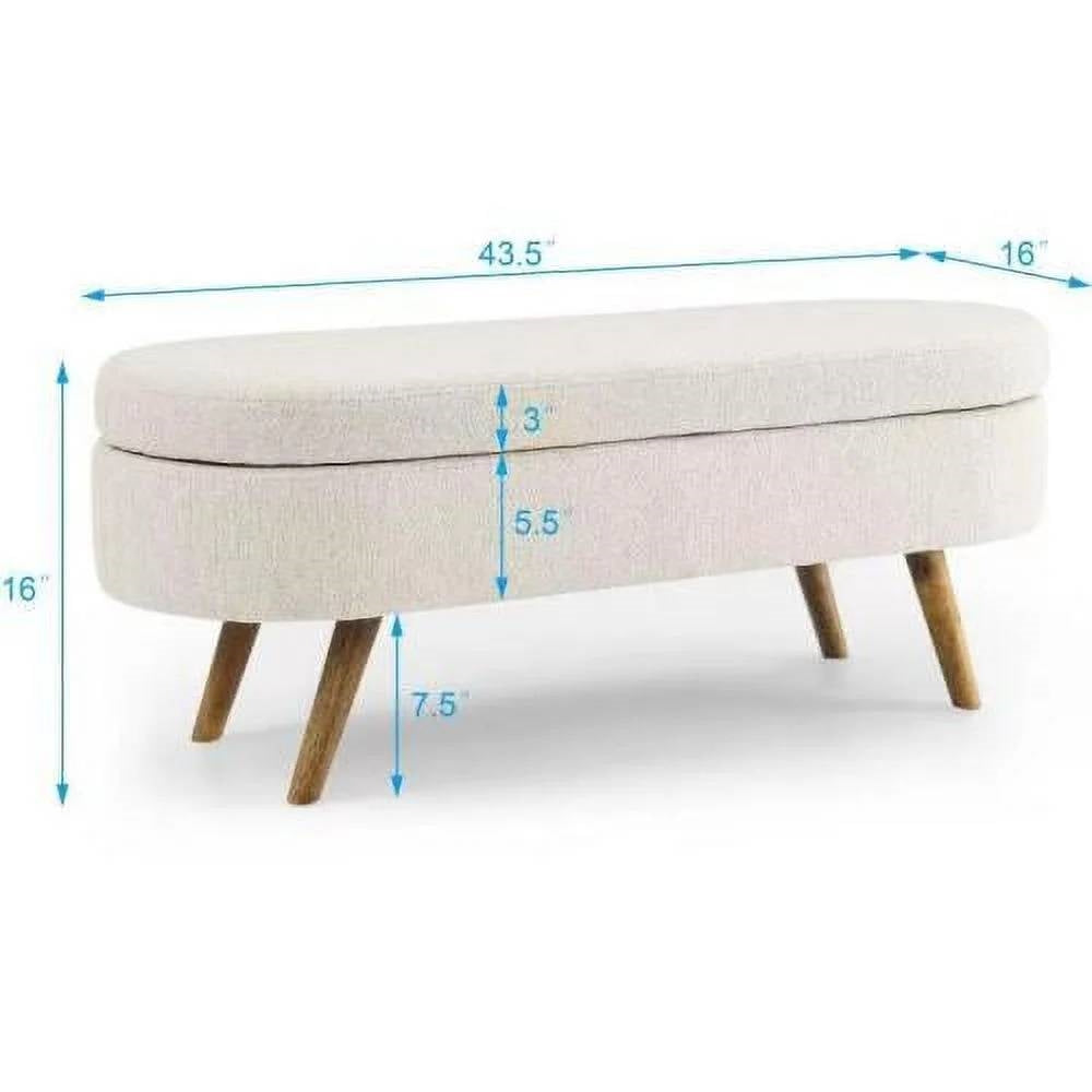 Banco de almacenamiento de cama de dormitorio de lino blanco roto beige, estilo boho moderno de mediados de siglo