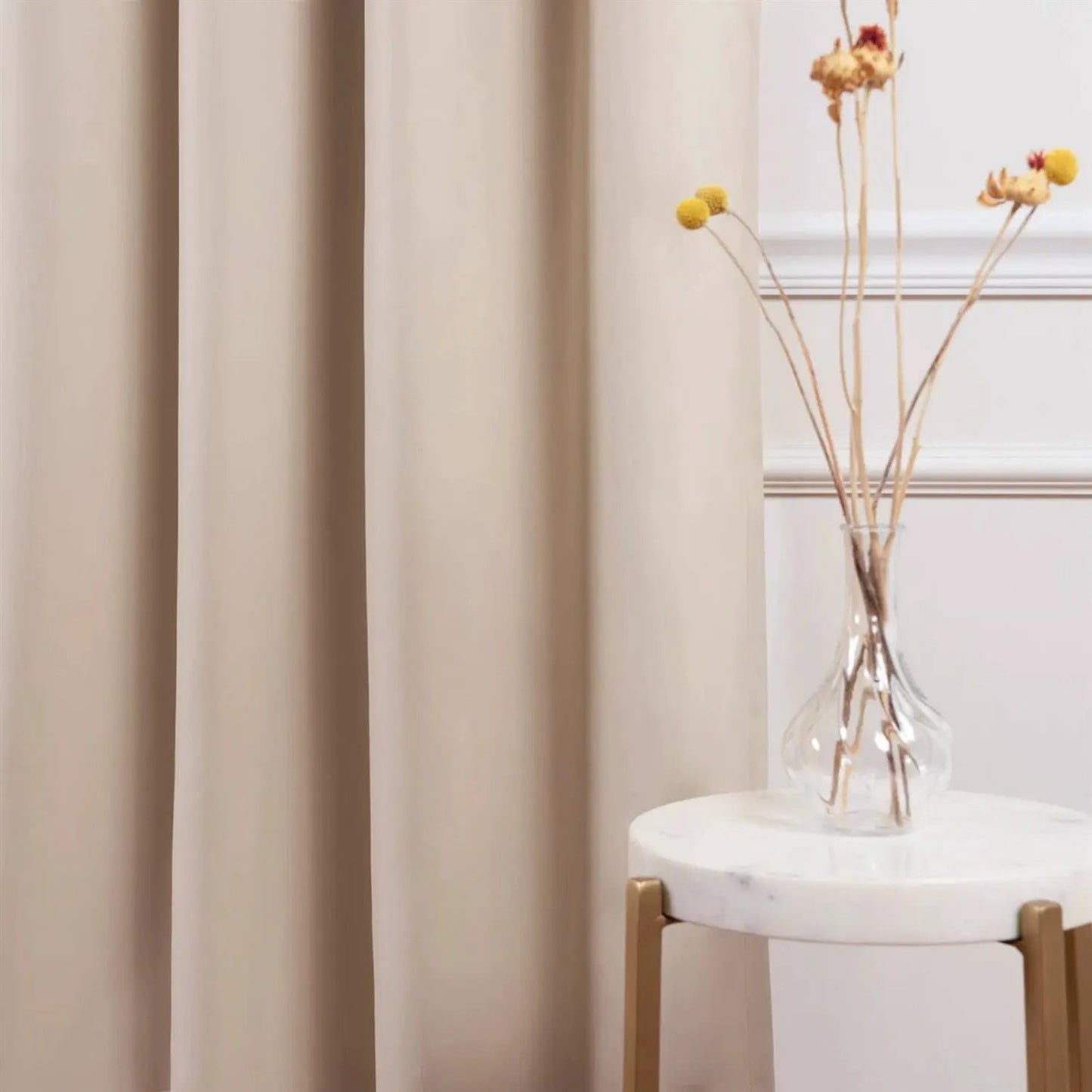 52 x 132 inch Solid Beige Cream Thermal Blackout Curtain Panels - Set of 2 - Tampa Home & Garden Store