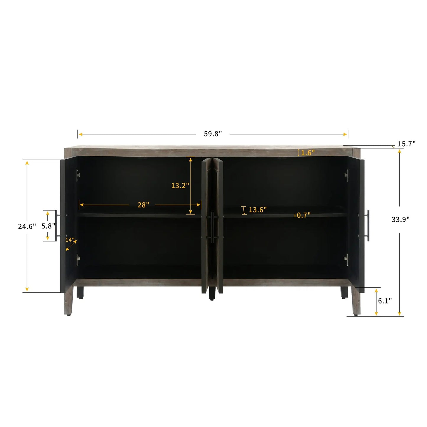 4-door wooden twill sideboard with warm wood top and black interior on Tampa Home & Garden Store