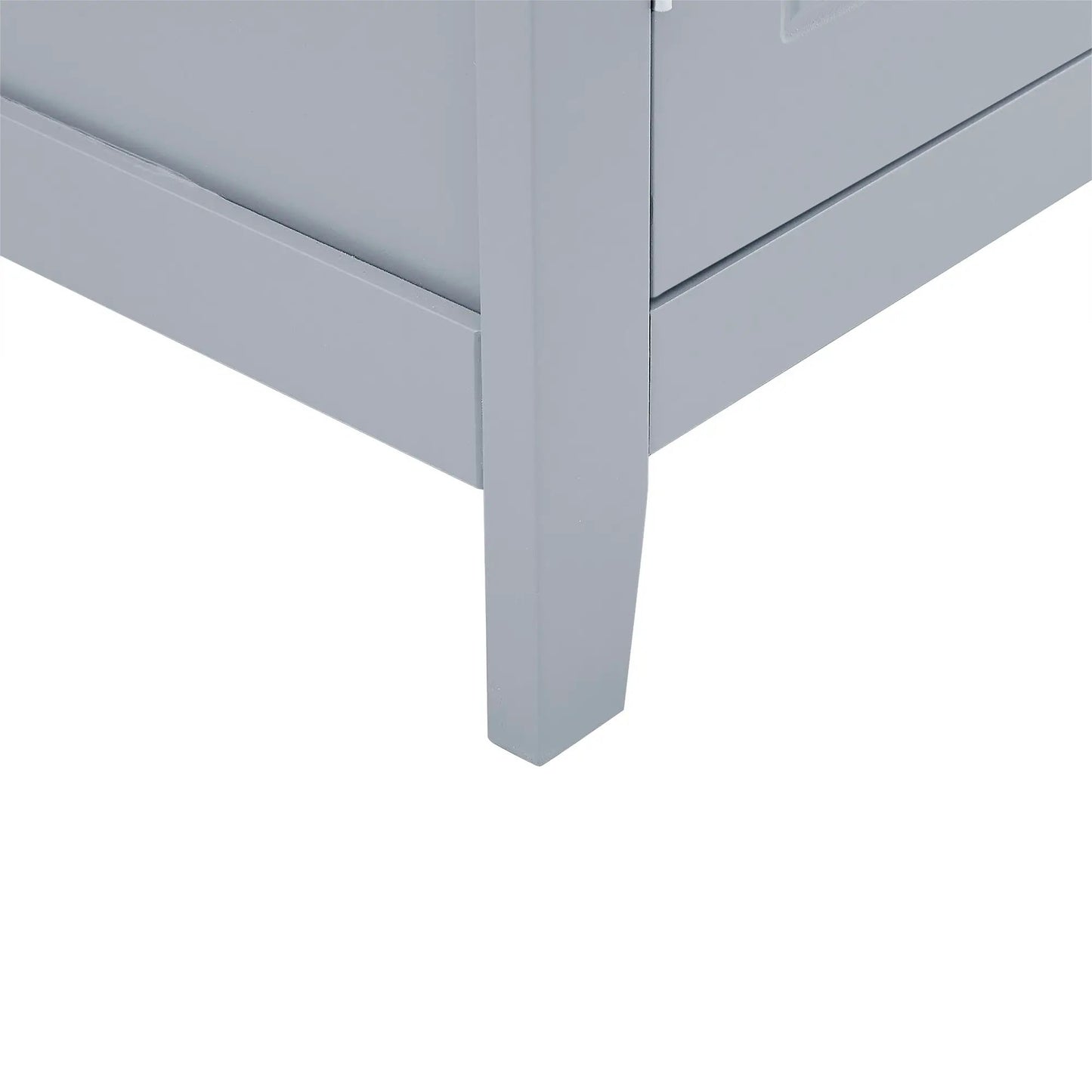 Grey bathroom floor storage cabinet base with square legs and door seams, 4-door style on Tampa Home & Garden Store