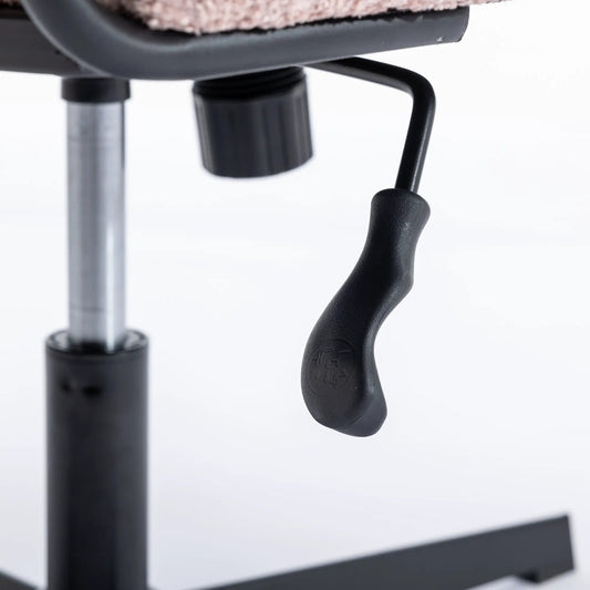 Armless pink office chair with pink fabric seat, black height lever and gas lift no wheels on Tampa Home & Garden Store