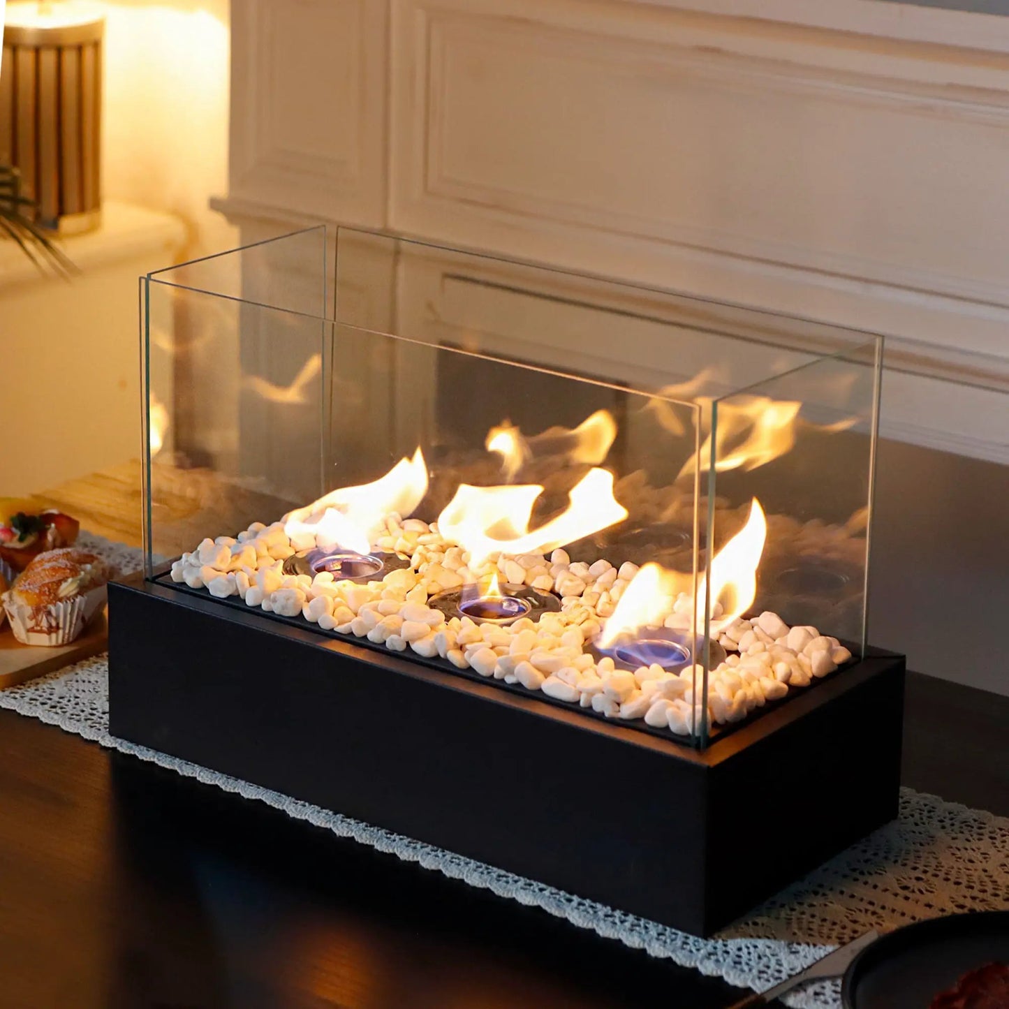 Estufa de alcohol portátil de escritorio, rectangular, de tres orificios, para chimenea de alcohol, para el hogar, con fuego real, lámpara de alcohol para calefacción, para exteriores