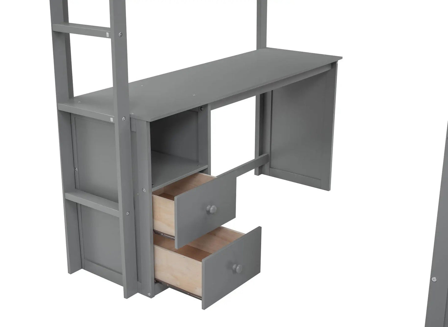 Wood Loft Bed With Wardrobes and Two Drawer Desk gray full-size loft frame on Tampa Home & Garden Store