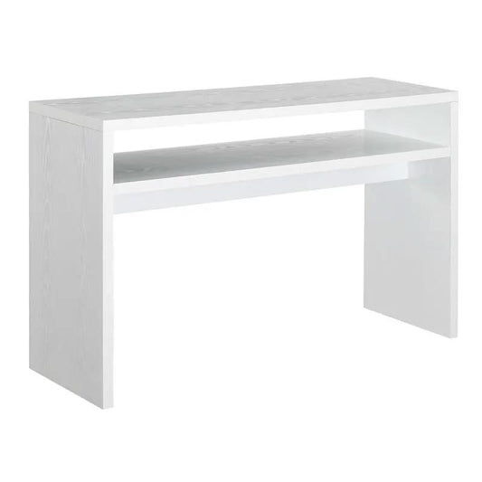 Modern FarmHome White Sofa Table with Shelf, white wood console with top and middle shelf on Tampa Home & Garden Store