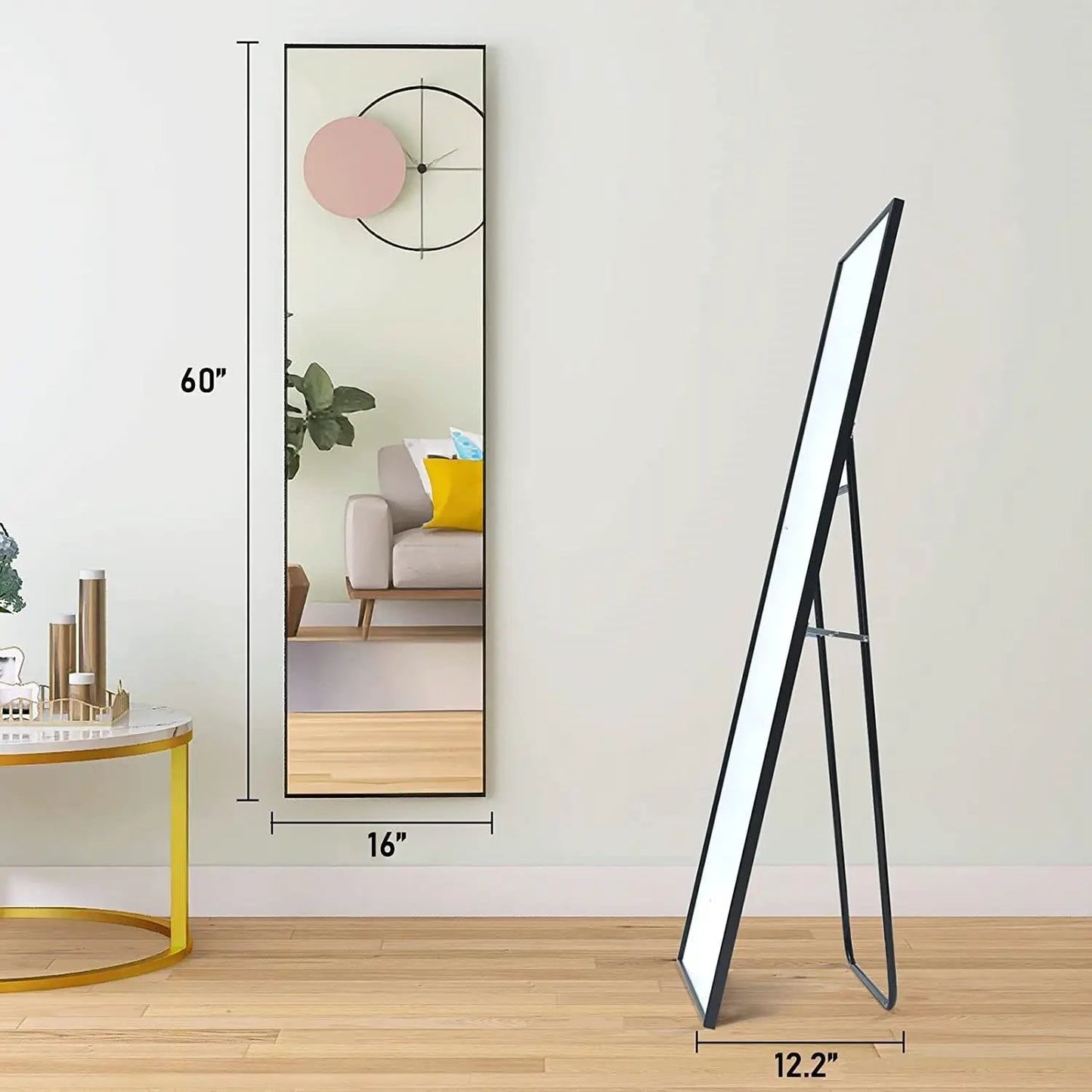 Modern Full Length Floor Mirror with Stand or Wall Mount with Black Frame - Tampa Home & Garden Store