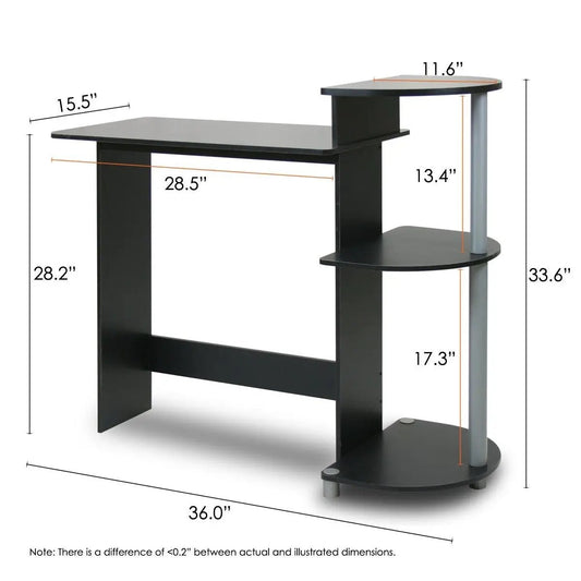 Contemporary computer desk in black and grey finish with a wide rectangular top and right shelving tower system on Tampa Home & Garden Store