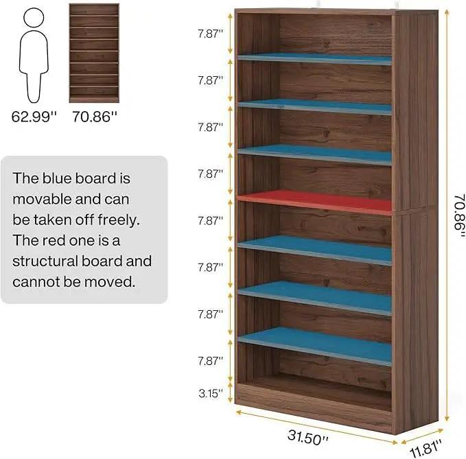 Freestanding 8-Shelf Shoe Rack for Closet Shelving Unit in Brown Wood Finish - Tampa Home & Garden Store