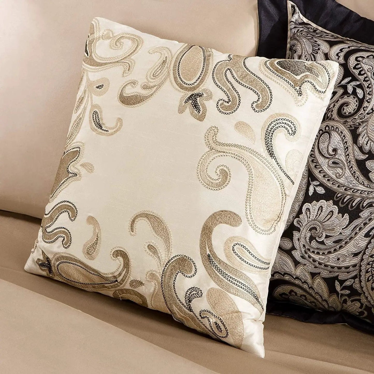 King 12 Piece Cotton Polyester Comforter Set Black Gold Paisley - Tampa Home & Garden Store