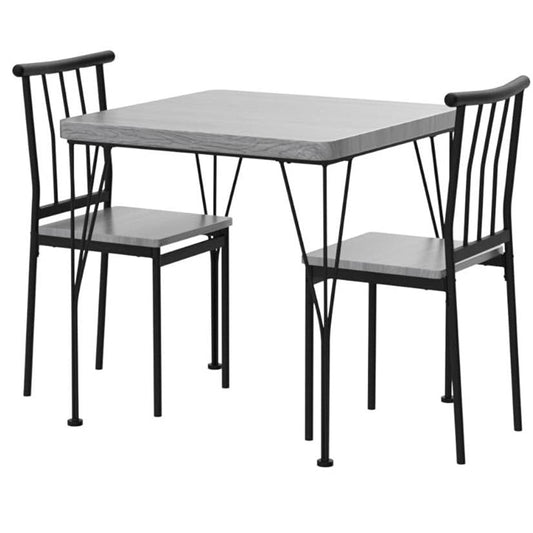 Juego de comedor moderno de 3 piezas con estructura metálica, mesa con tapa de madera gris y 2 sillas