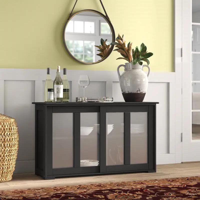 Black Sideboard Buffet Dining Storage Cabinet with 2 Glass Sliding Doors - Tampa Home & Garden Store