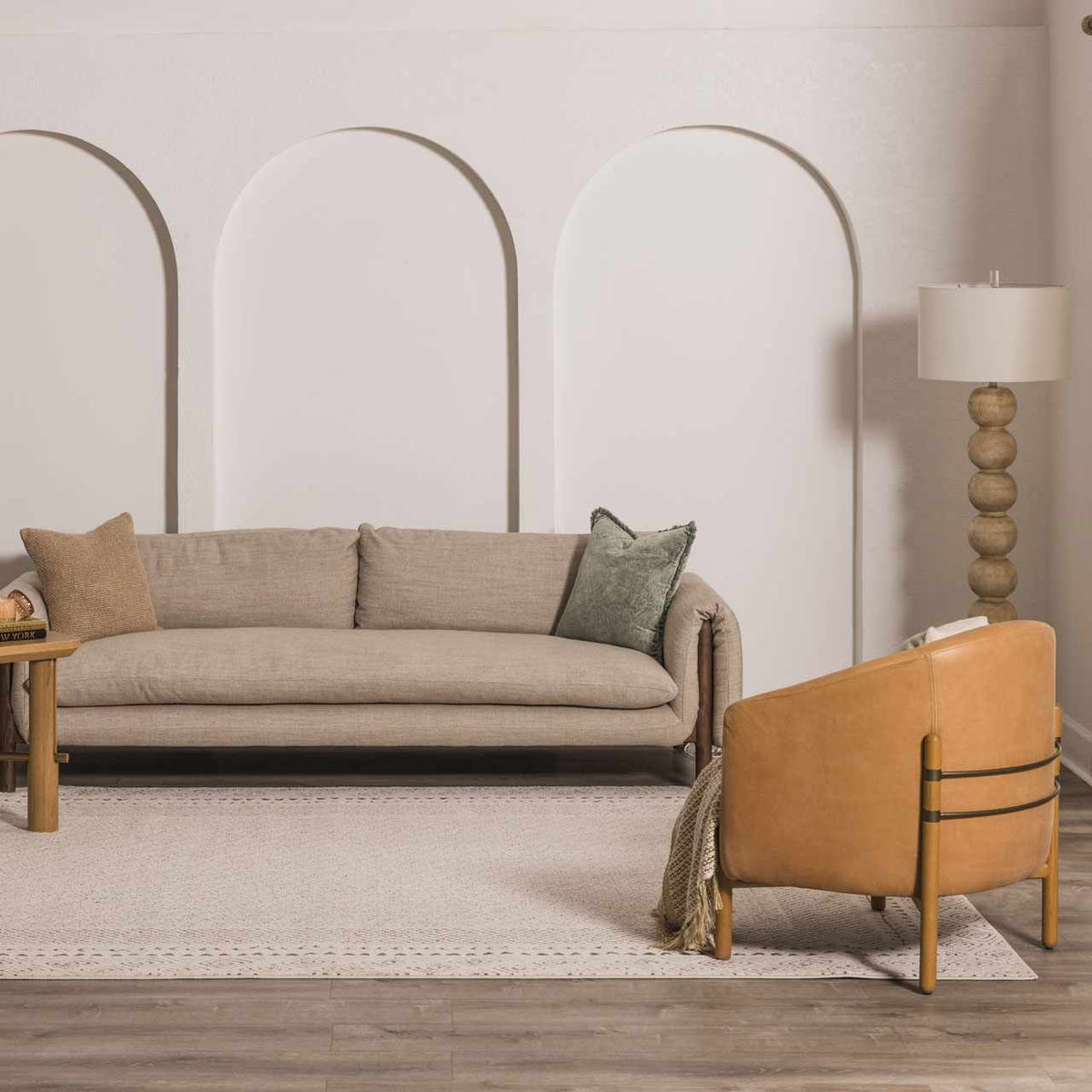 Burdette Soft Neutral Rug by Boutique Rugs in beige tones for a cozy living room on Tampa Home & Garden Store