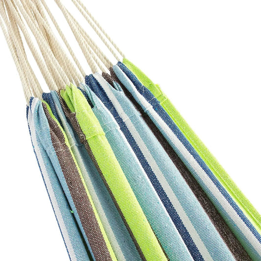 Portable Blue Green Stripe Cotton Hammock with Metal Stand and Carry Case - Tampa Home & Garden Store