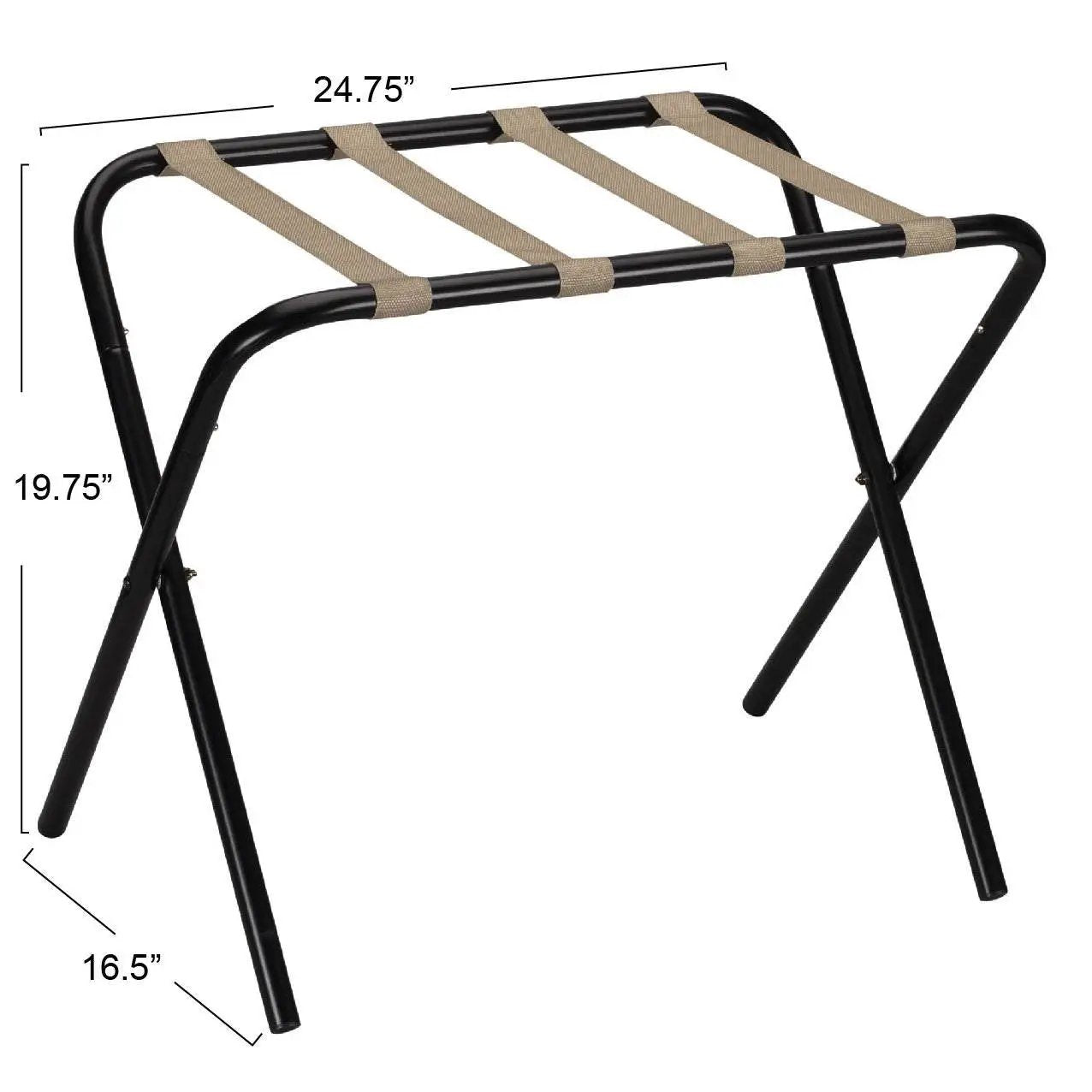 Black Metal Folding Luggage Rack with Khaki Fabric Straps - Tampa Home & Garden Store