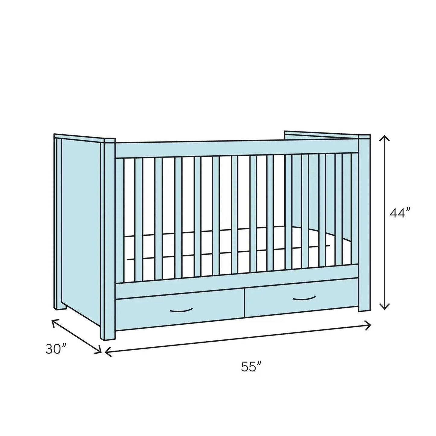SF Home Solid Wood Convertible Crib White, standard crib 55in L x 30in D x 44in H on Tampa Home & Garden Store