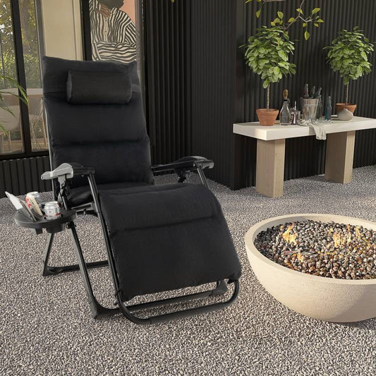 Black Zero Gravity Adjustable Lounge Chair Removable Cushion Cup Holder Tray - Tampa Home & Garden Store