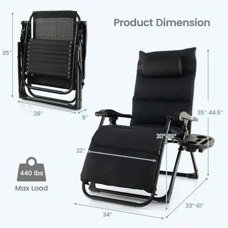 Black Zero Gravity Adjustable Lounge Chair Removable Cushion Cup Holder Tray - Tampa Home & Garden Store