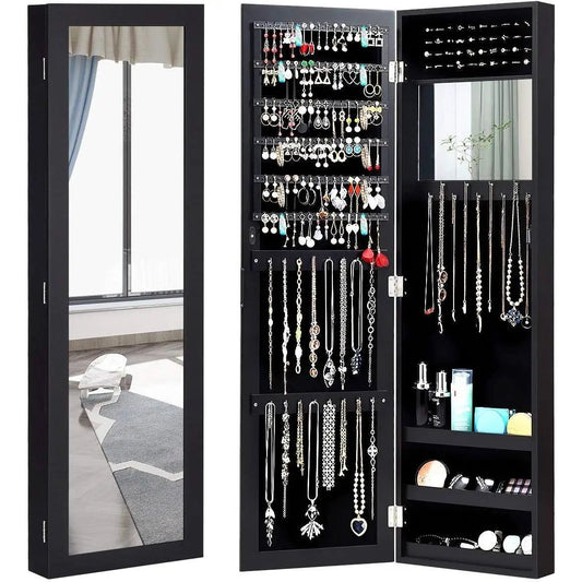 Dual black wall or door jewelry organizer mirror with necklace, bracelet, and earring racks on Tampa Home & Garden Store