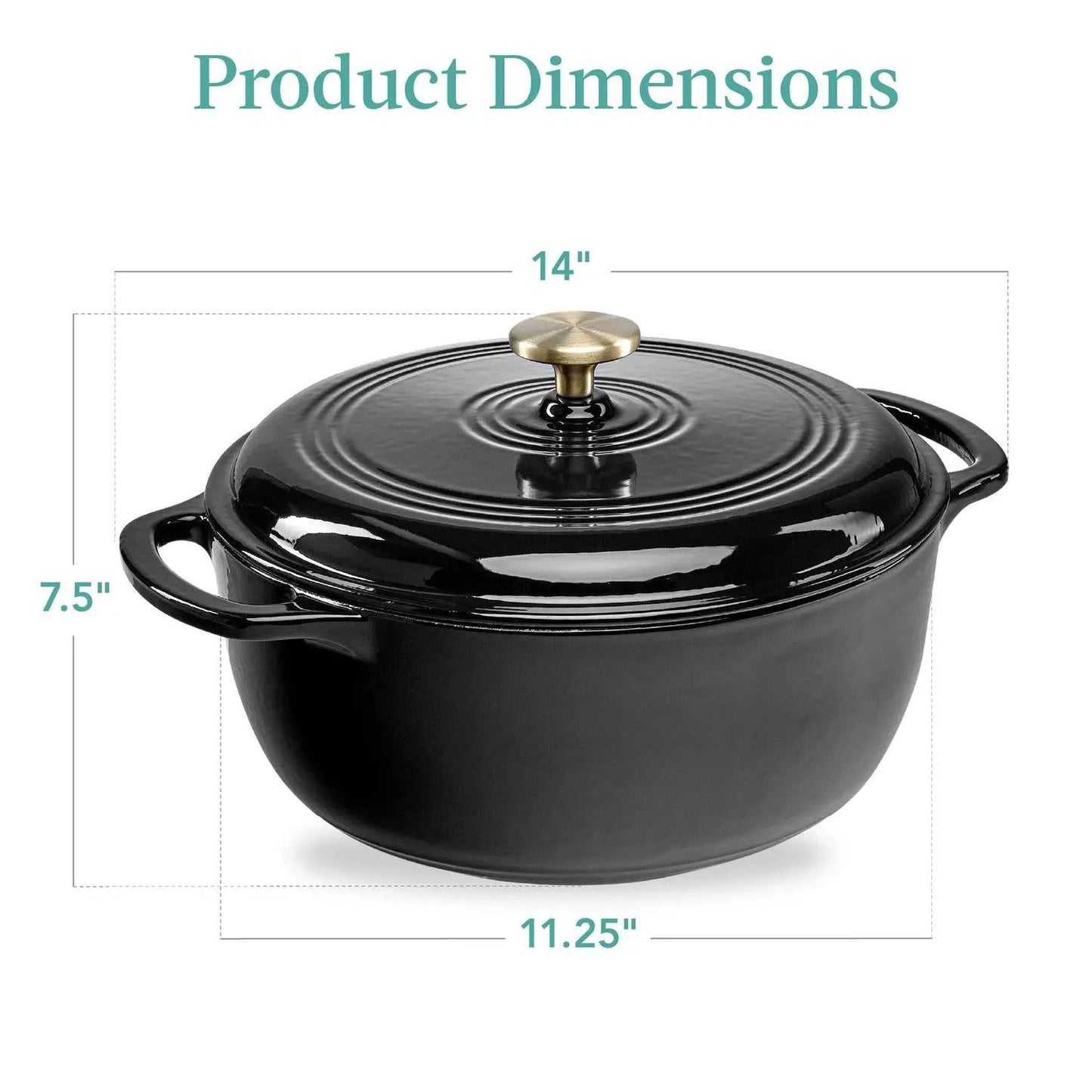 6 Qt large black enamel cast iron Dutch oven with brass knob lid on Tampa Home & Garden Store