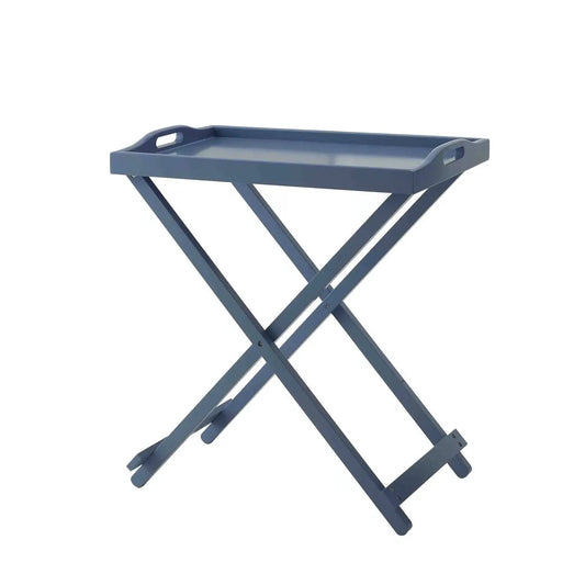 Blue wood-finish folding TV tray bedside table with side handles on Tampa Home & Garden Store