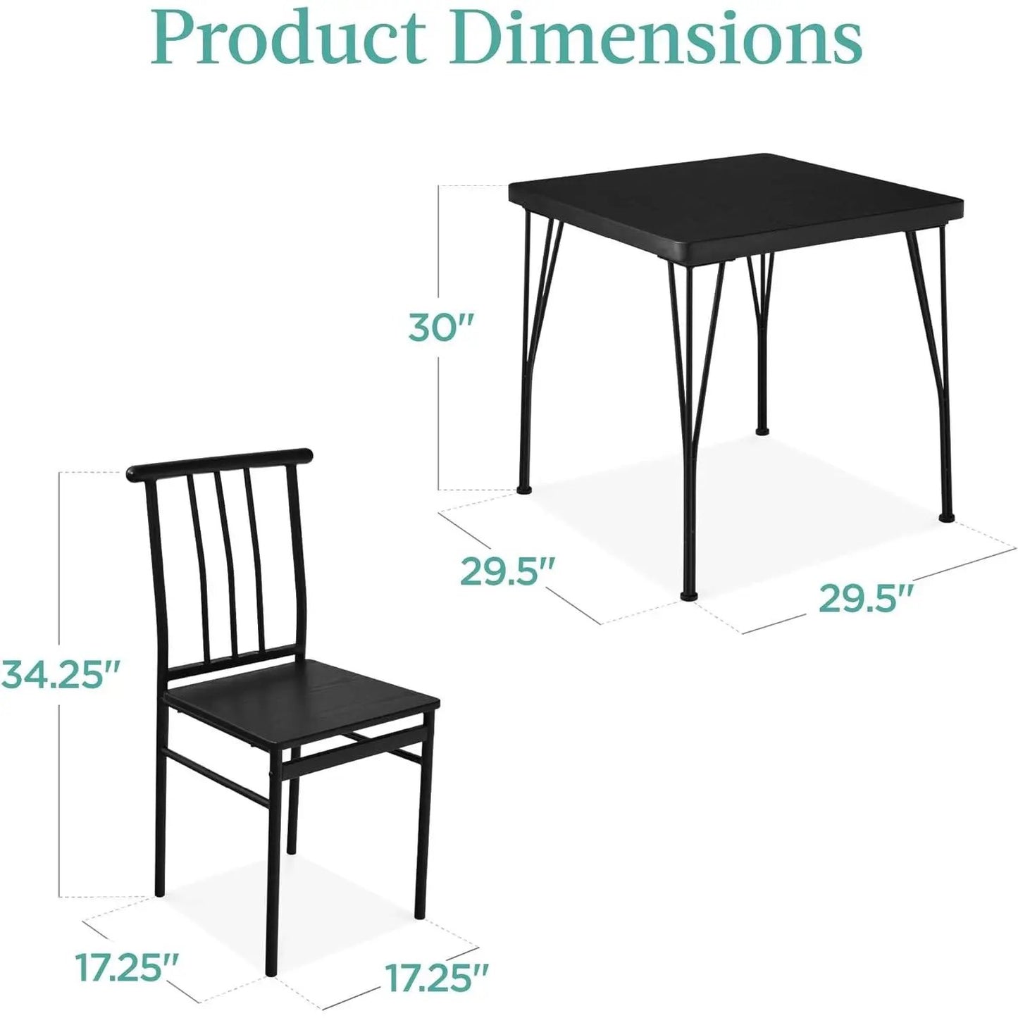 Modern 3-Piece Metal Frame Dining Set with Black Wood Top Table and 2 Chairs - Tampa Home & Garden Store