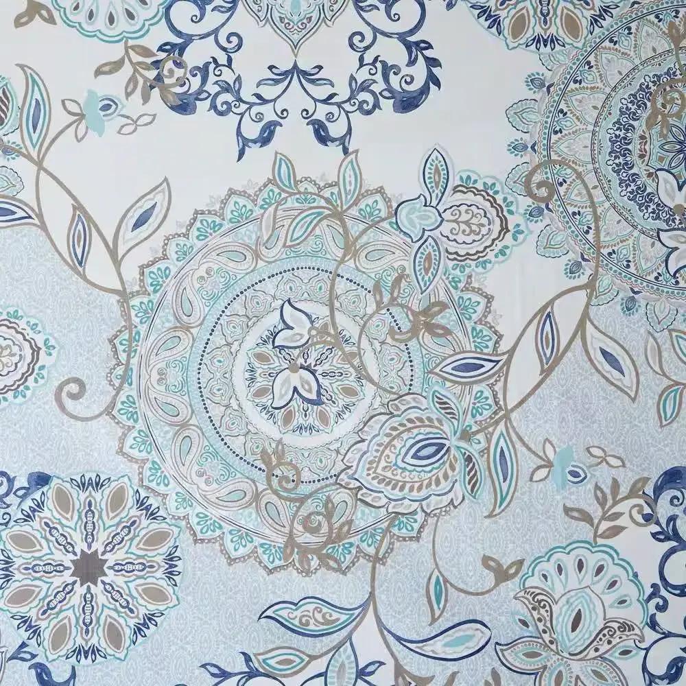72-inch Cotton Shower Curtain with Blue Watercolor Paisley Floral Motif - Tampa Home & Garden Store