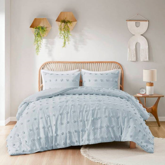 King/Cal King 3-Piece Blue Pompom Microfiber Hypoallergenic Comforter Set - Tampa Home & Garden Store
