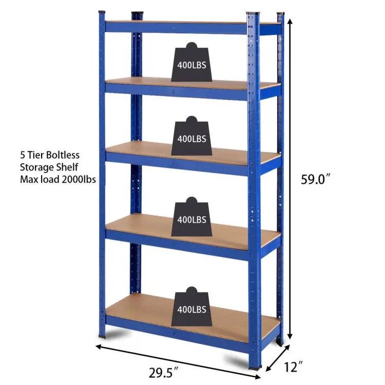 Blue Heavy Duty Metal Wood 5 Tier Adjustable Shelving Unit Garage Storage Rack - Tampa Home & Garden Store