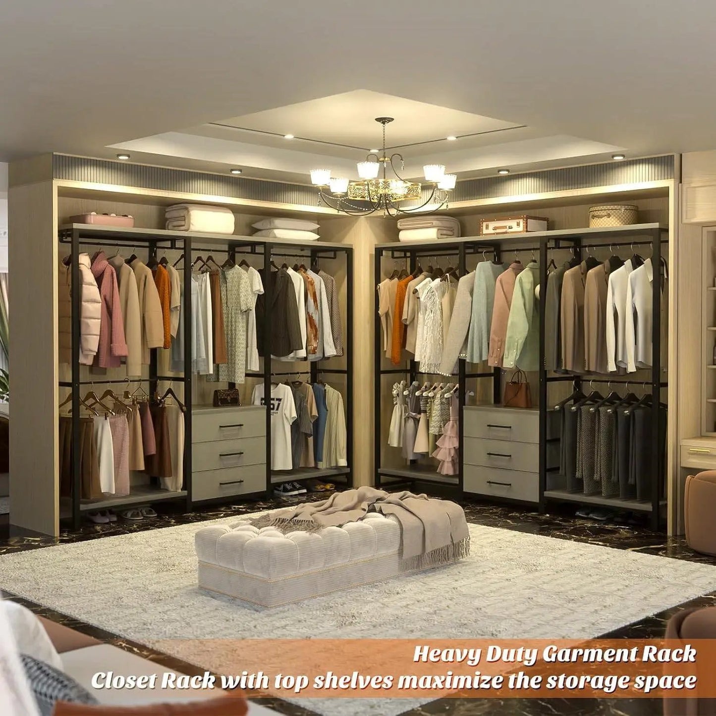 Heavy Duty Black Grey Freestanding Garment Rack Closet Wardrobe with 3 Drawers - Tampa Home & Garden Store