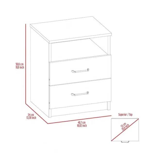 Modern 2-Drawer Nightstand End Table with Open Shelf in Black Wood Finish - Tampa Home & Garden Store
