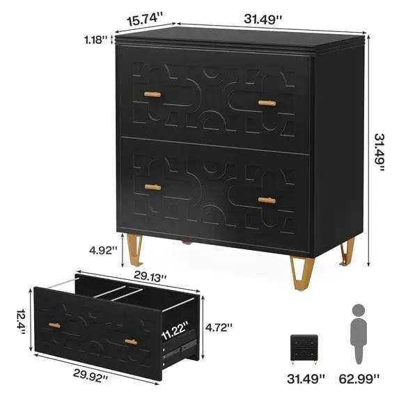 Retro black and gold 2-drawer printer cabinet with gold pulls by HomePacific on Tampa Home & Garden Store