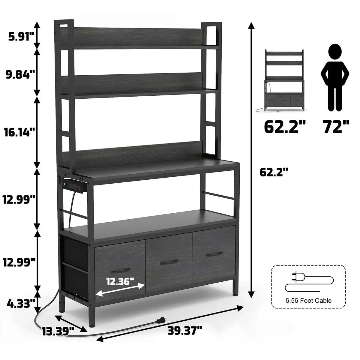 Black Metal Kitchen Baker's Rack 4-Shelves with Bottom Storage Cabinets - Tampa Home & Garden Store