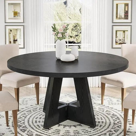 Modern Farmhouse 47in Round Kitchen Table in black wood finish with pedestal base 4 chairs on Tampa Home & Garden Store
