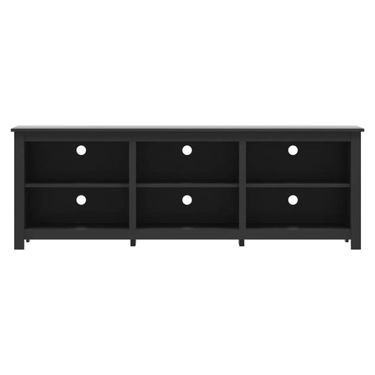 Farmhouse Black Wood TV Stand by HomePacific with three-column, two-tier cubbies for 70-inch TVs on Tampa Home & Garden Store