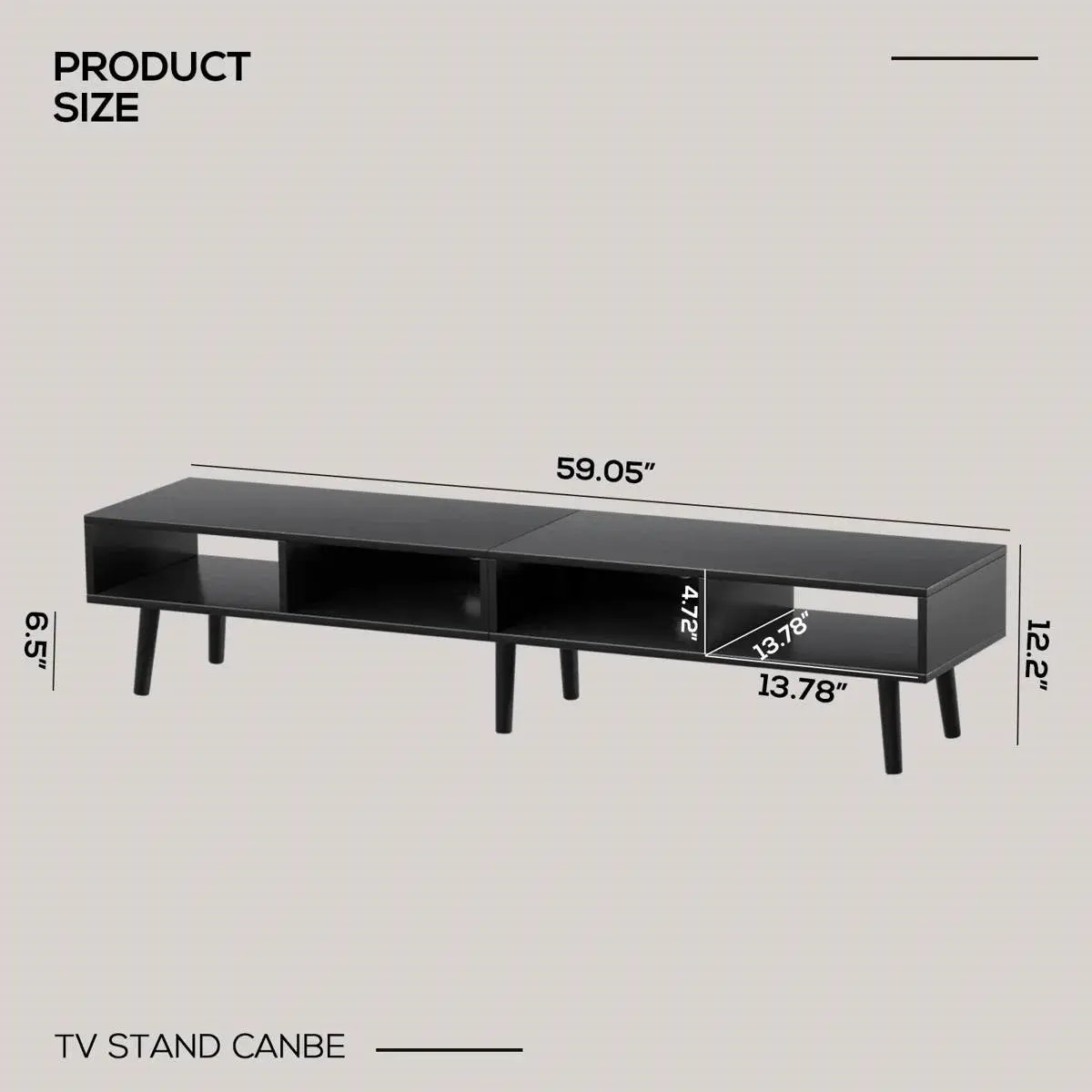Mid-Century Modern Style TV Stand in Black Wood Finish - for TVs up to 65-inch - Tampa Home & Garden Store