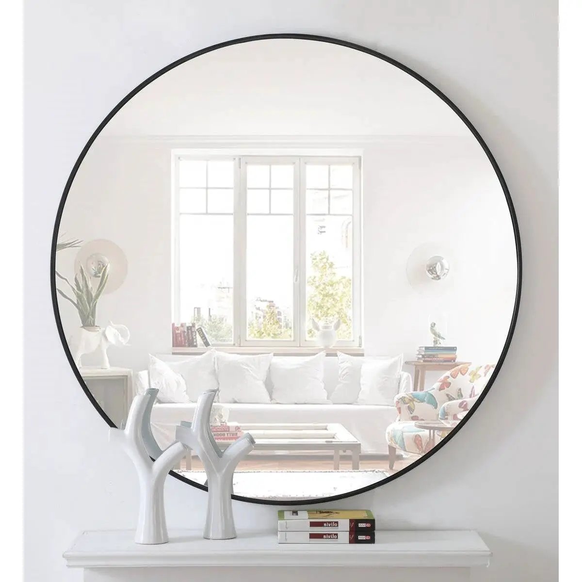 Round 28-inch Wall Mirror in Black - Living Room Bedroom Accent Bathroom Mirror - Tampa Home & Garden Store