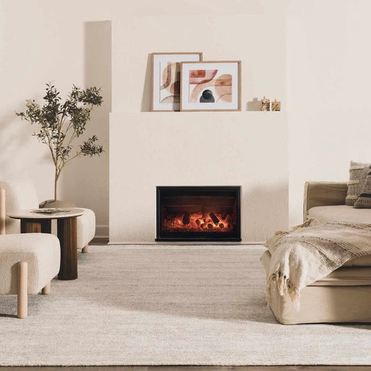 Orcas Hand Tufted Wool Blend Rug Slate by Boutique Rugs in a neutral living room on Tampa Home & Garden Store