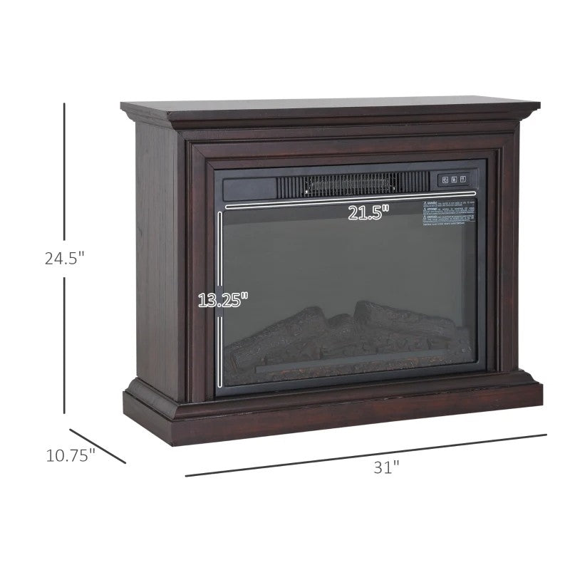 Calefactor eléctrico para chimenea, de 31 pulgadas, marrón oscuro, efecto de llama regulable y repisa con control remoto