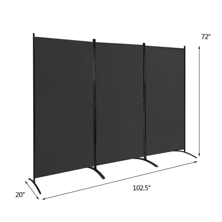 6-Ft Black 3-Panel Room Divider Screen with Steel Base and Heavy Duty Hinges - Tampa Home & Garden Store