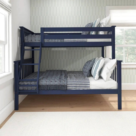 Twin over full solid wood bunk bed in navy finish with ladder, two bunks, HomePacific on Tampa Home & Garden Store
