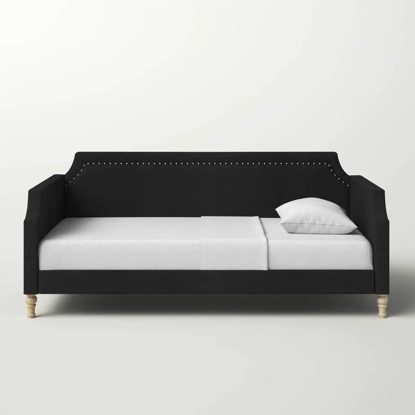 Twin size Black Polyester Fabric Upholstered Daybed with Nailhead Trim - Tampa Home & Garden Store