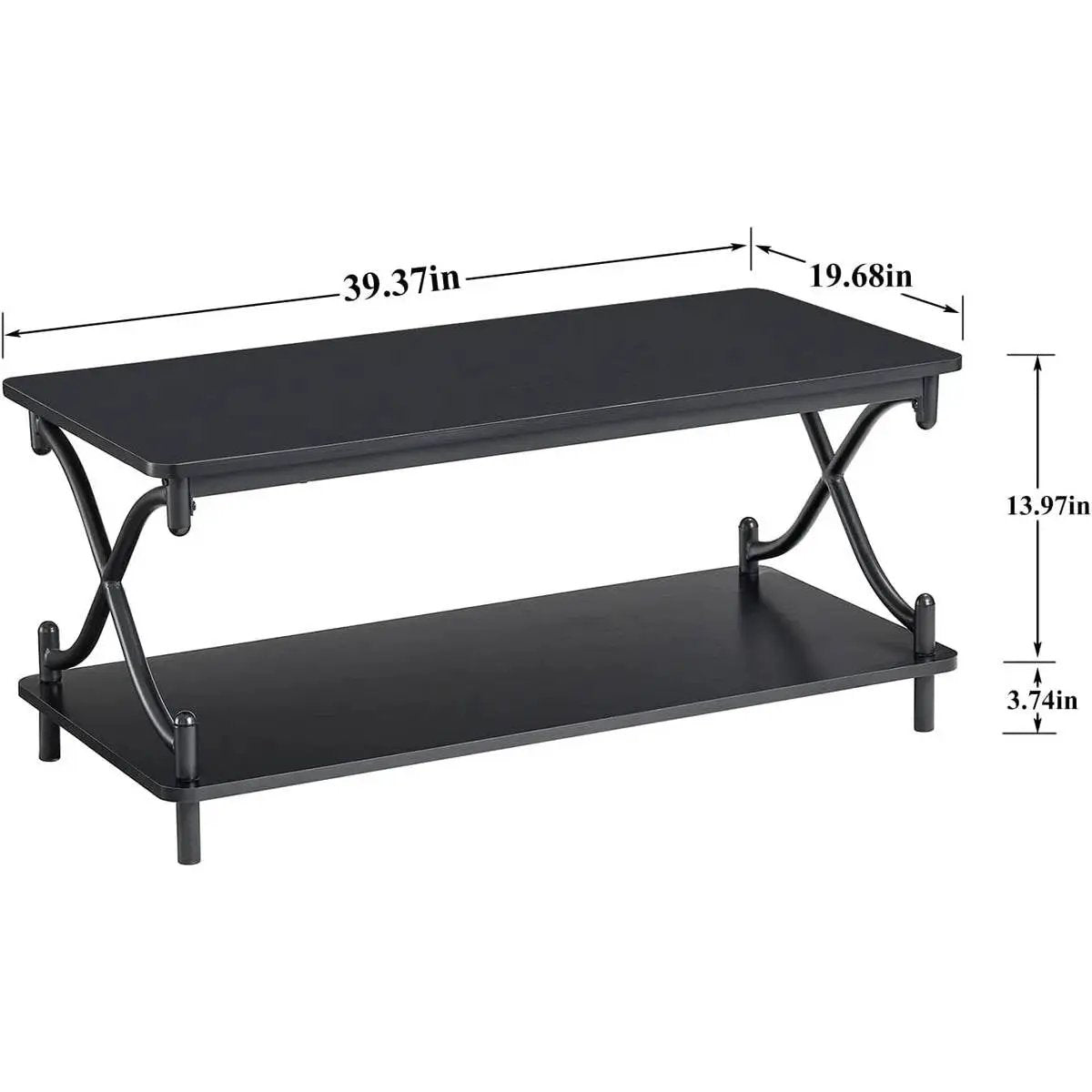 Modern Industrial Black Metal Wood Coffee Table with Bottom Storage Shelf - Tampa Home & Garden Store