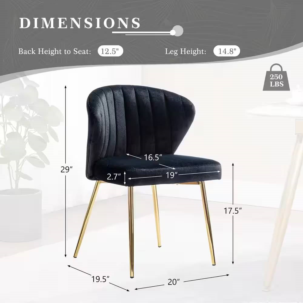 Sillón decorativo de terciopelo negro con respaldo de alas y patas de metal dorado