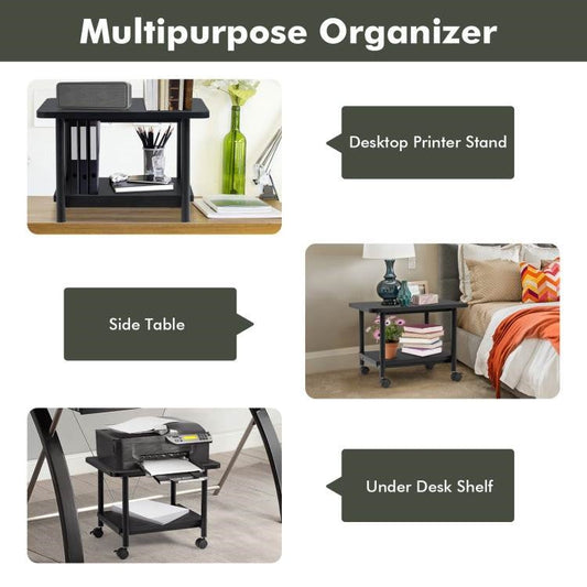 Black Multipurpose 2-Tiered Mobile Wheeled Printer Cart Stand - Tampa Home & Garden Store